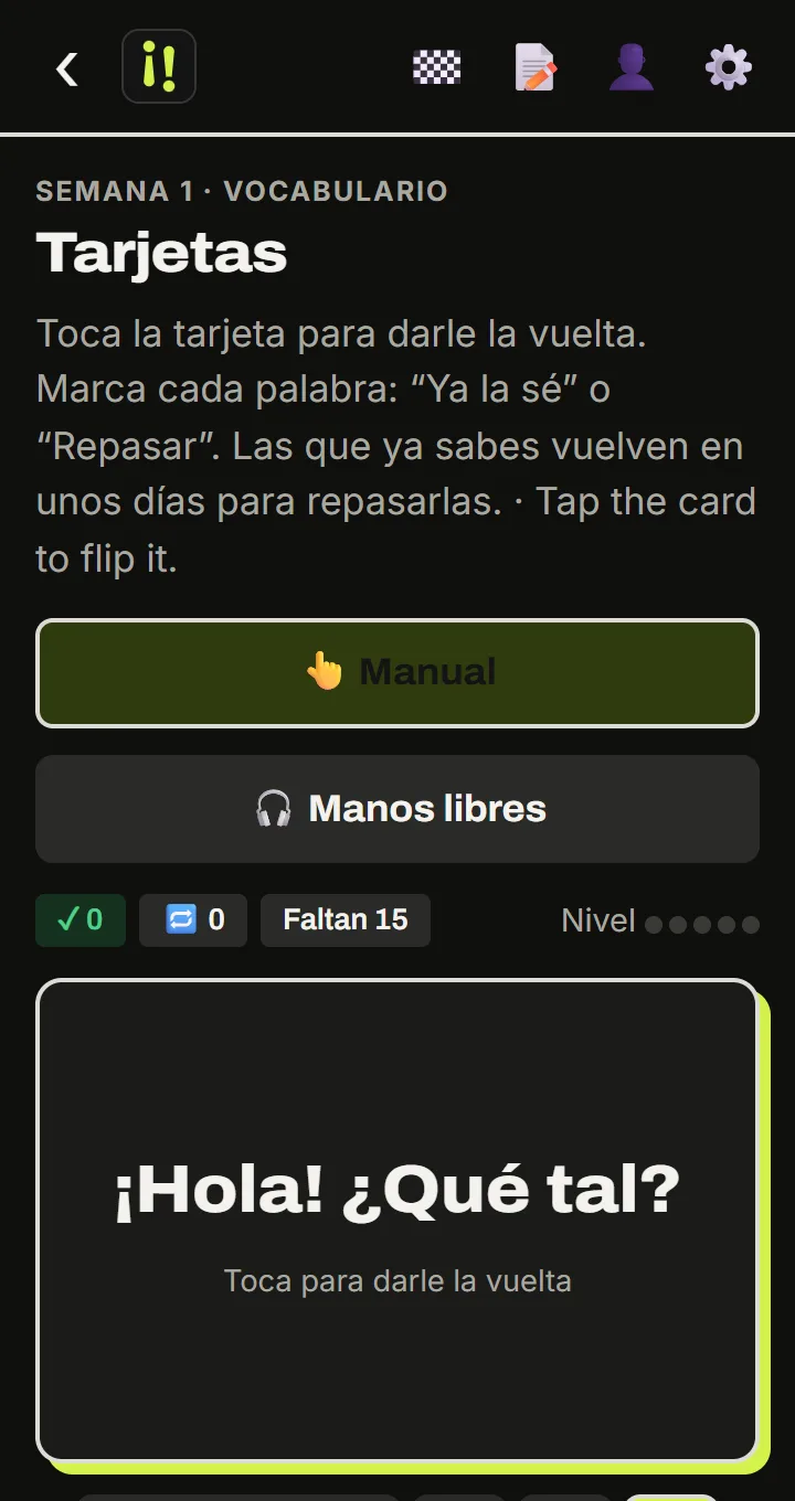 Tarjeta de la app: ¡Hola! ¿Qué tal?